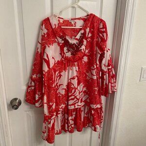 Modaposa  White/Red 100% Cotton Boho Dress Size L